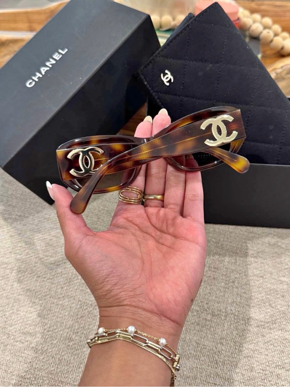 Chanel Tortoiseshell Logo Rectangular Sunglasses - Brown